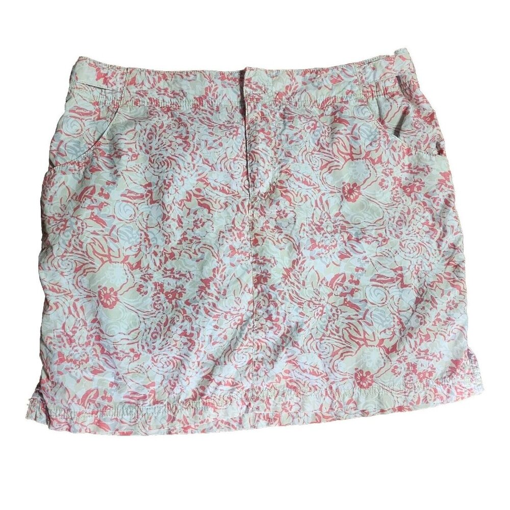 Eddie Bauer Skort Womens Size 8 Pink Gray Tan Floral‎ with Pockets Outdoor Cute